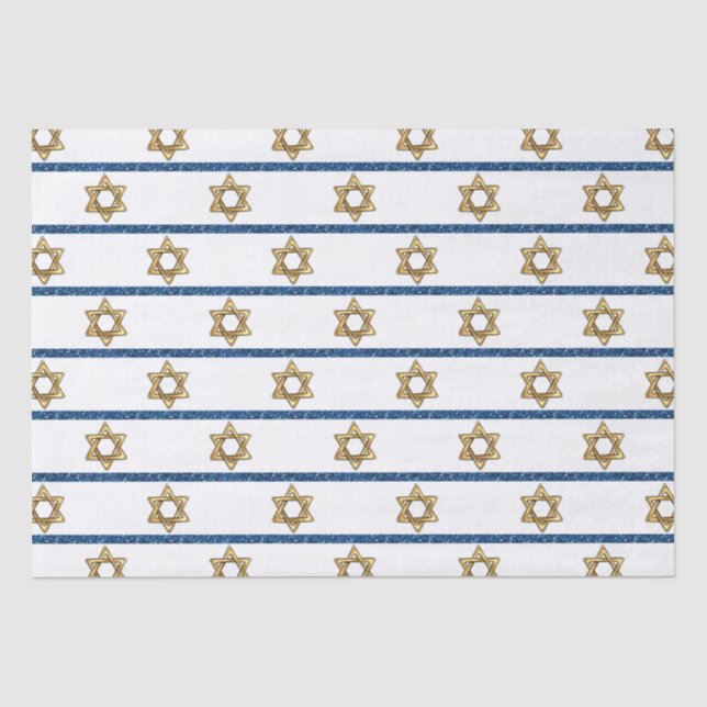 Papier Mousseline Happy Hanoukka Gold Star de David Blanc Bleu (Recto)