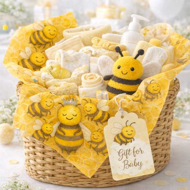 Papier Mousseline Happy Hive Queen Bee Craft  (Line baby's gift basket with sweet bee tissue paper. )