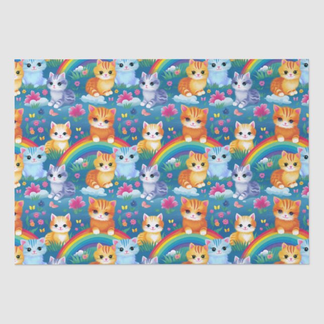 Papier Mousseline Happy Kitty Cats on Rainbow Clouds (Recto)