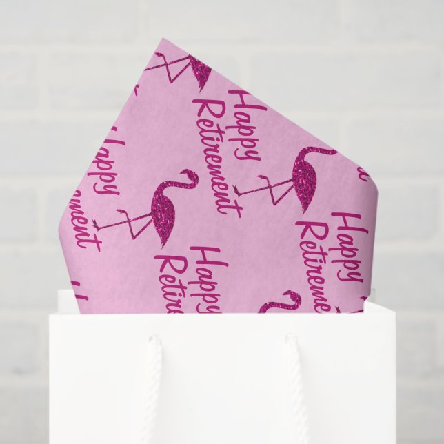 Papier Mousseline Happy Retirement rose flamingo Texte personnalisé  (Sac cadeau)
