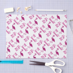 Papier Mousseline Happy Retirement rose flamingo Texte personnalisé 
