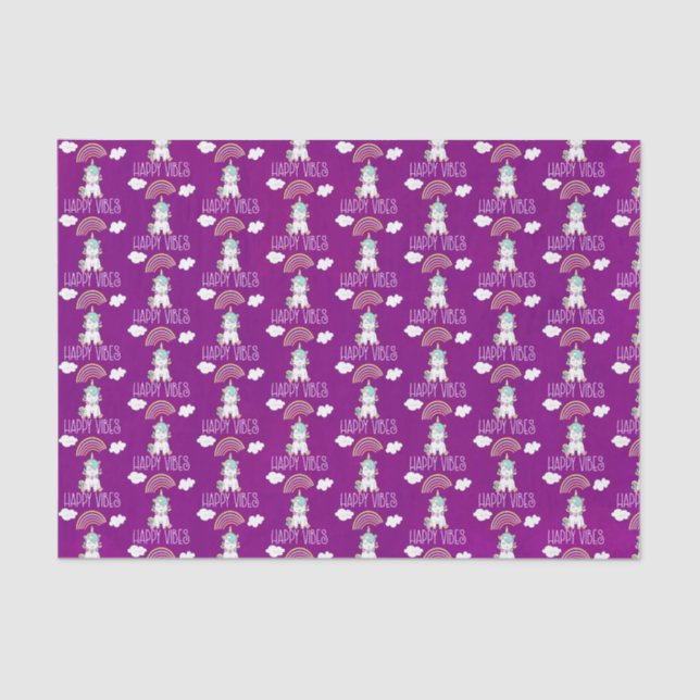 Papier Mousseline Happy Vibes Typographie Awesome Rainbow & Unicorn (Recto)
