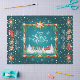 Papier Mousseline Happy Winter Holiday Snowy Fairy Tale with Santa
