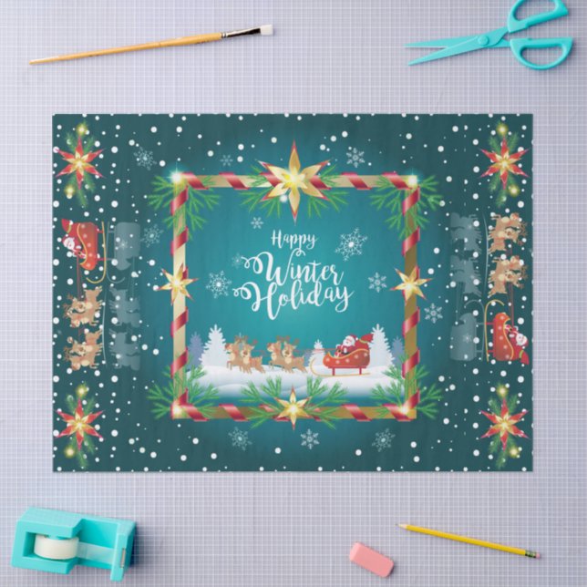 Papier Mousseline Happy Winter Holiday Snowy Fairy Tale with Santa (Artisanat)
