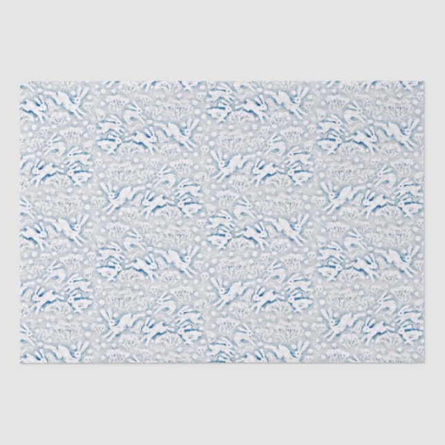 Papier Mousseline Hares lapins lapins lapins Motif d'hiver Blanc (Recto)