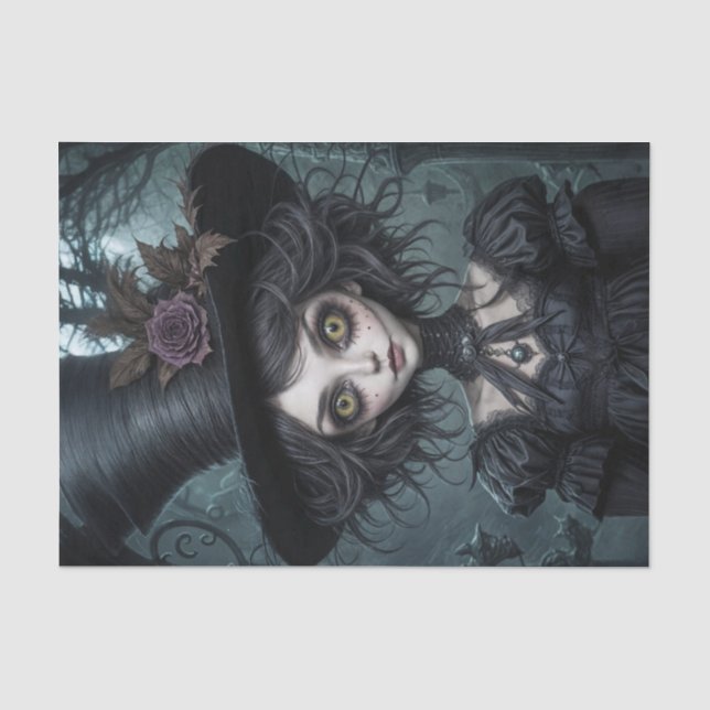 Papier Mousseline Haunting Yellow-Eyed Scarecrow Girl Decoupage  (Recto)