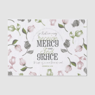 Papier Mousseline Hébreu 4:16 citations avec art floral blanc ver