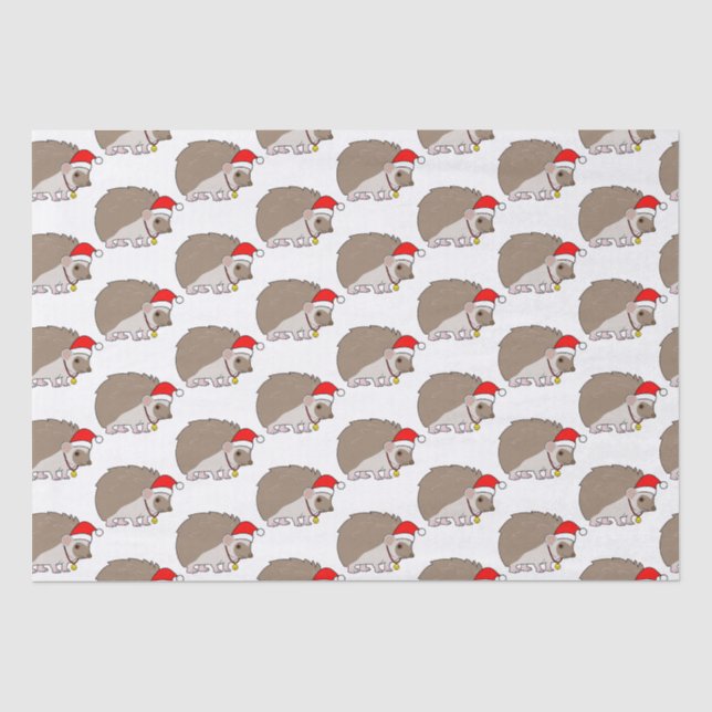 Papier Mousseline Hérisson dans un chapeau de Père Noël (Recto)