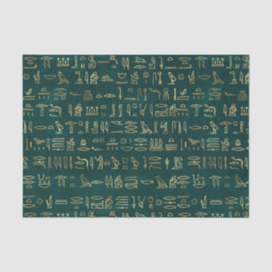 Papier Mousseline Héroglyphes égyptiens vert et or Papier de tissus
