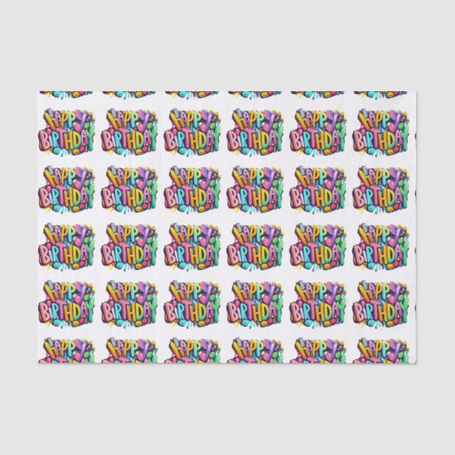 Papier Mousseline heureux anniversaire heureux ballons amusants (Recto)