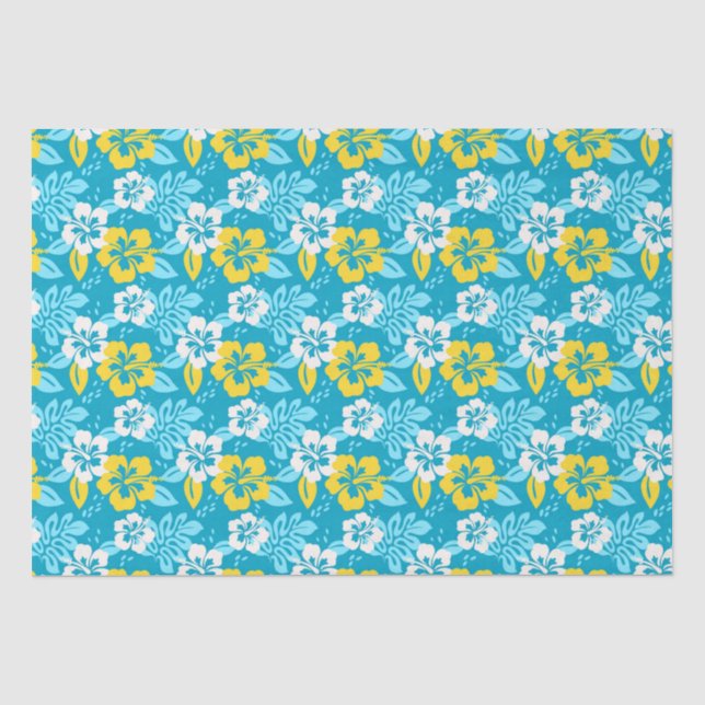 Papier Mousseline Hibiscus hawaïen bleu motif floral (Recto)
