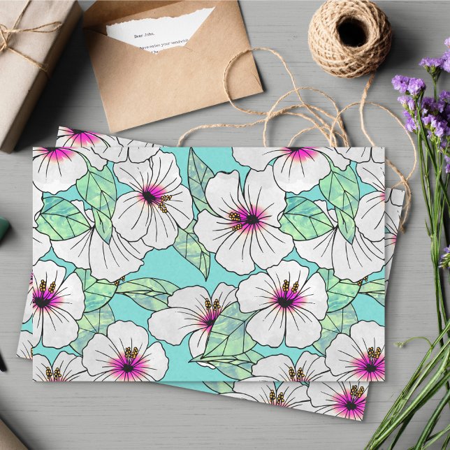 Papier Mousseline Hibiscus tropical rose et blanc Motif floral (Tropical Hibiscus Pattern Tissue Paper)