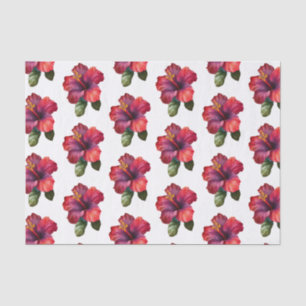 Papier Mousseline Hibiscus Tropical Rouge Mariage Floral