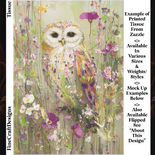 Papier Mousseline Hibou dans prairie de fleurs sauvages EE4L découpa