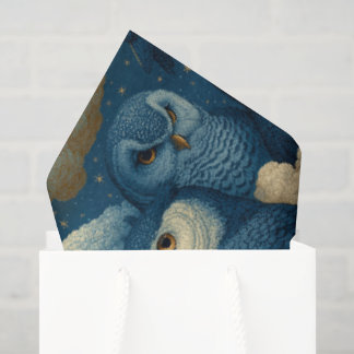 Papier Mousseline Hiboux bleus et nuages de nuit étoilée Décoration