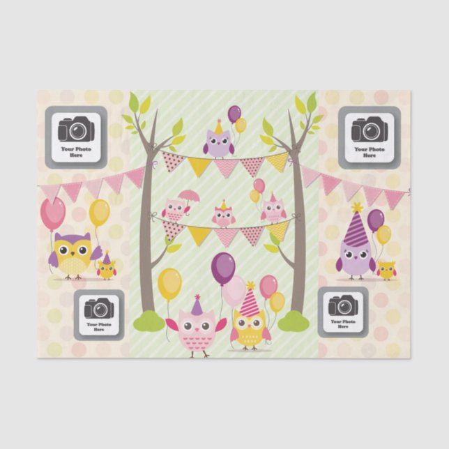 Papier Mousseline Hiboux de joyeux anniversaire (Recto)