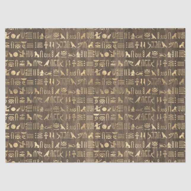 Papier Mousseline Hiéroglyphes d'Égypte d'or sur la page de découpag (Recto)