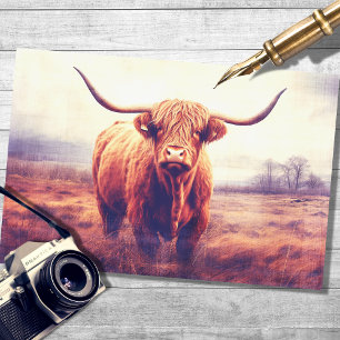 Papier Mousseline Highland Cow 3 en papier de découpage paysager Fog