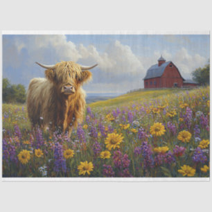 Papier Mousseline Highland Cow Purple Yellow Fleurs sauvages découpa