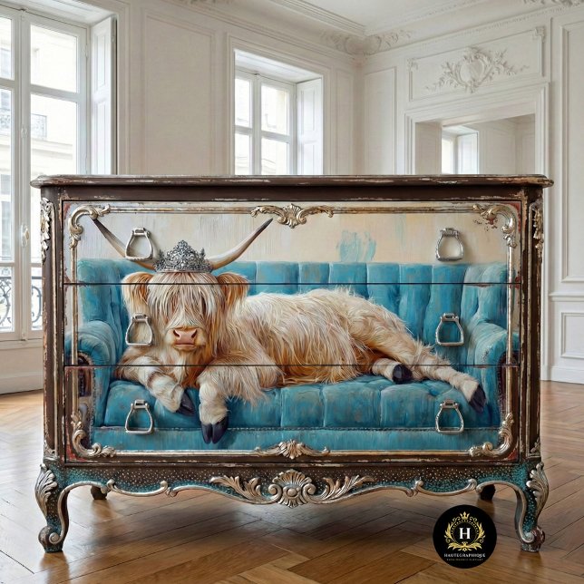 Papier Mousseline Highland Cow Rustic Boho Sofa Spa Découpage (Créateur téléchargé)