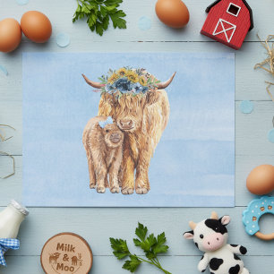 Papier Mousseline Highland Cow Scotland Blue Mama Baby Calf