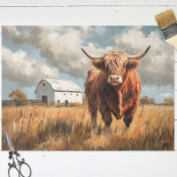 Highland Cow White Barne Rustique Découpage