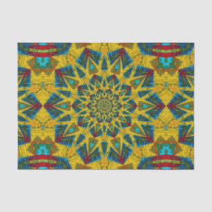 Papier Mousseline Hippie bohème bleu jaune Floral ethnique Tribal