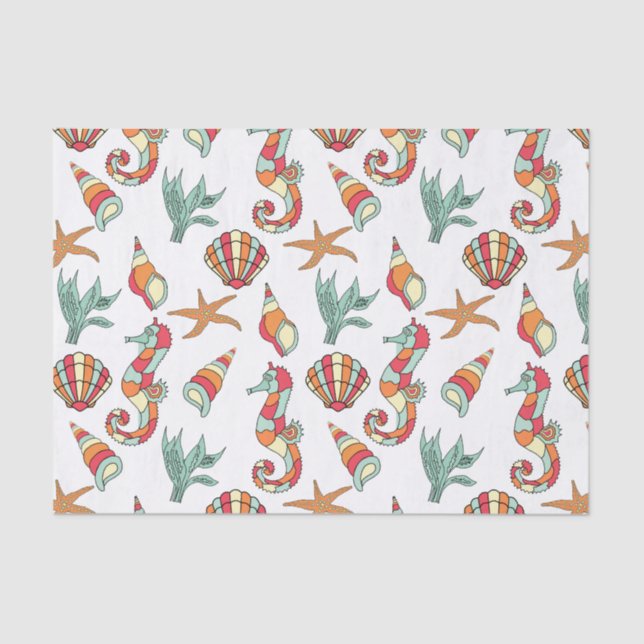 Papier Mousseline Hippocampe multicolore et Shell (Recto)