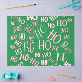 Papier Mousseline HO HO HO motif de texte de Noël blanc vert rouge