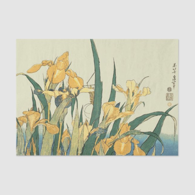 Papier Mousseline Hokusai grasshopper et iris Japon (Recto)