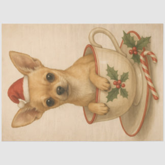 Papier Mousseline Holiday Chihuahua in Holly Teacup – Cute Christmas