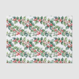 Papier Mousseline Holiday Holly with Greenery in Watercolor