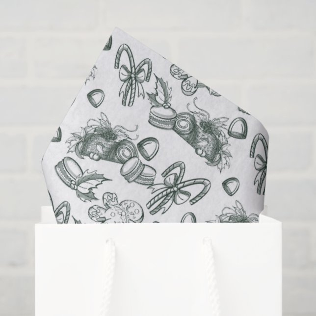 Papier Mousseline Holiday Sweets- Pine (Sheer) (Sac cadeau)