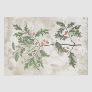 Papier Mousseline Holly Feuille Red Berries Grunge de Noël Vintage