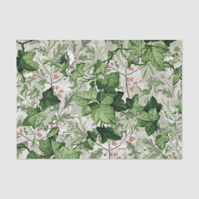 Papier Mousseline Holly Ivy Vintage Noël Feuille Musique Feuille Vin (Recto)