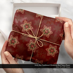 Papier Mousseline Holly Star traditionnel Noël Rouge