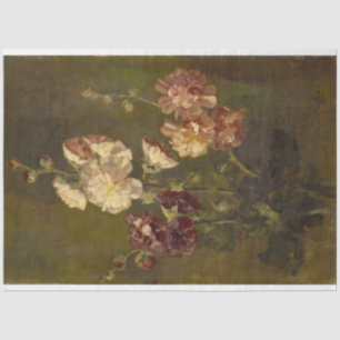 Papier Mousseline Hollyhocks Huile Vintage sur Toile