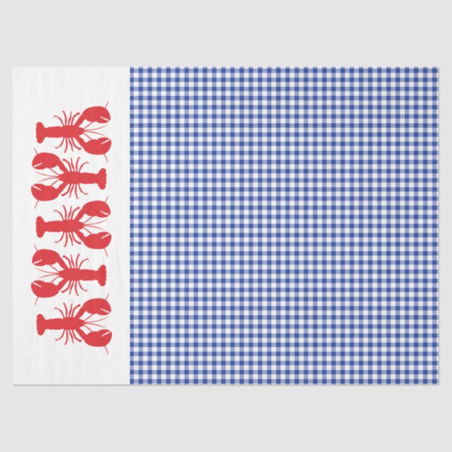 Papier Mousseline Homards rouges Bleu Blanc En vichy Fête côtière (Recto)