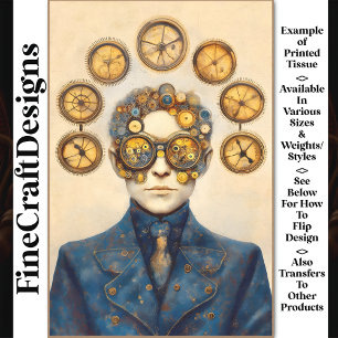 Papier Mousseline Homme Clockpunk Steampunk, Découpe Z7 Bleu & Or