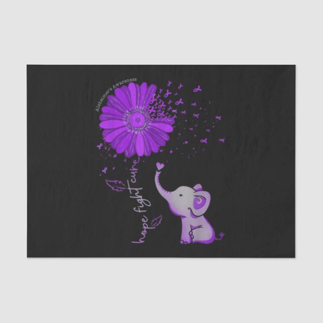 Papier Mousseline Hope Fight Cute Elephant Alzheimer's Purple Ribbon (Recto)