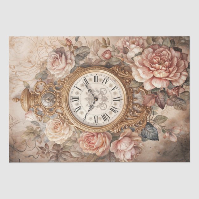 Papier Mousseline Horloge Florale vintage Élégance intemporelle (Recto)