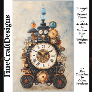 Papier Mousseline Horloge Steampunk Excentrique Engrenages Levier R3