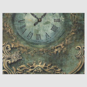 Papier Mousseline Horloge Steampunk Rustique Vert Émeraude