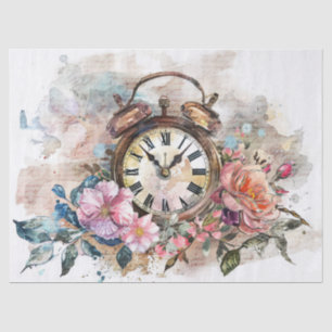 Papier Mousseline Horloge vintage avec Roses et découpage de calligr