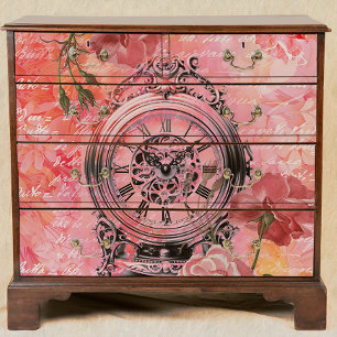 Papier Mousseline Horloge vintage et roses roses roses roses