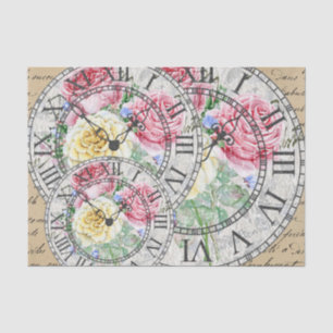Papier Mousseline Horloges éphémères vintages roses botaniques