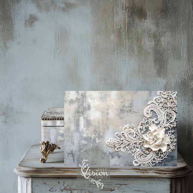 Papier Mousseline Hors effet de dentelle blanche, Arrière - plan de  (Off White Floral Feature, Embroidered Lace effect, Silver Patina background, Decoupage Tissue Paper)