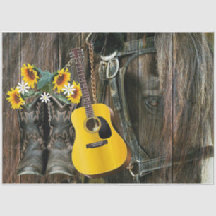 Papier Mousseline Horse Cowboy bottes Guitare Tournesols Rustiques