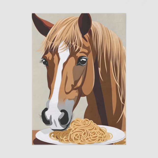 Papier Mousseline horse eating spaghetti decoupage (Recto)