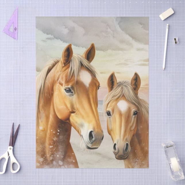 Papier Mousseline Horses Sunset Beach Scene Background (Artisanat)